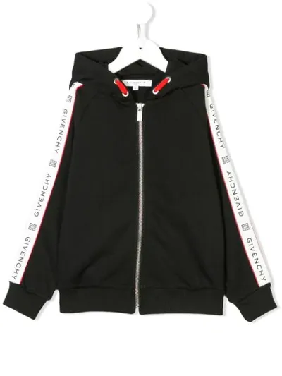 Givenchy Kids' Logo Trim Zip Hoodie In Black