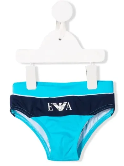 Emporio Armani Babies' Logo Stripe Swim Trunks In Blue