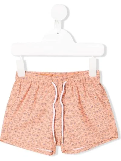 Knot Babies' Batik Squares Swim Shorts In Orange