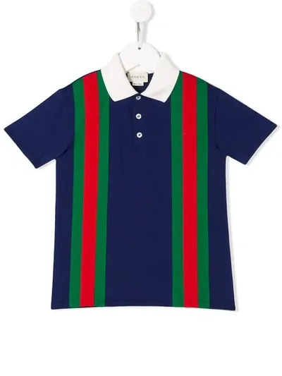 Gucci Kids' Web Polo Shirt In Blue