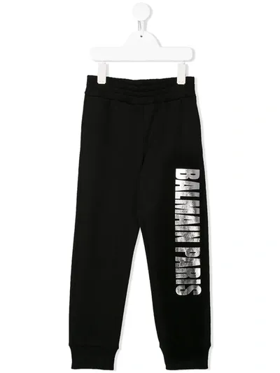 Balmain Kids' Metallic Logo Track Trousers In Black