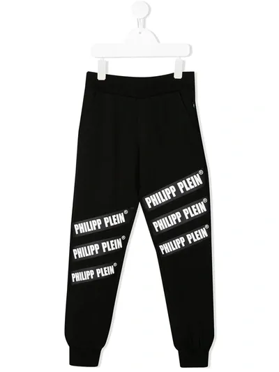 Philipp Plein Junior Kids' Contrast Logo Track Pants In Black