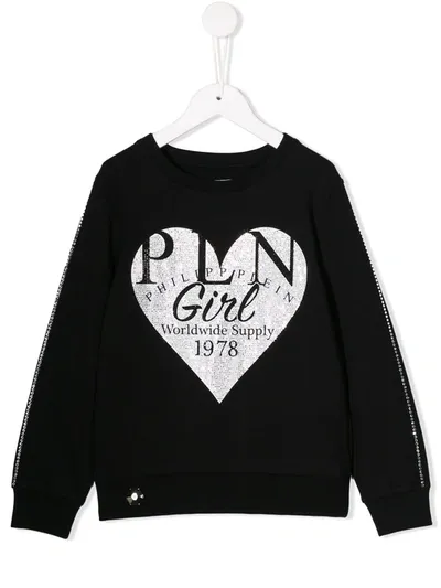 Philipp Plein Junior Kids' Crystal Heart Sweatshirt In Black