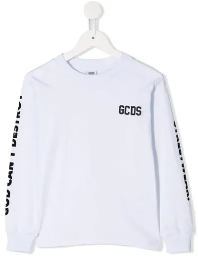 Gcds Kids' Embroidered Logo Sweatshirt In White