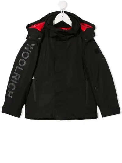 Woolrich Teen Hooded Shell Coat In Black