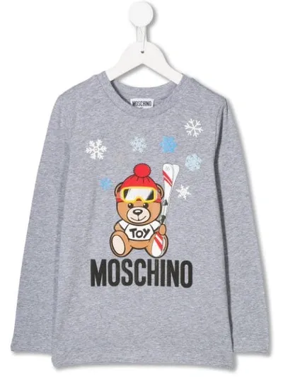 Moschino Kids' Bear Print T-shirt In Grey