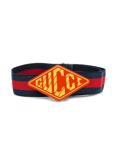 Gucci Kids' Logo Plaque Belt In Blue