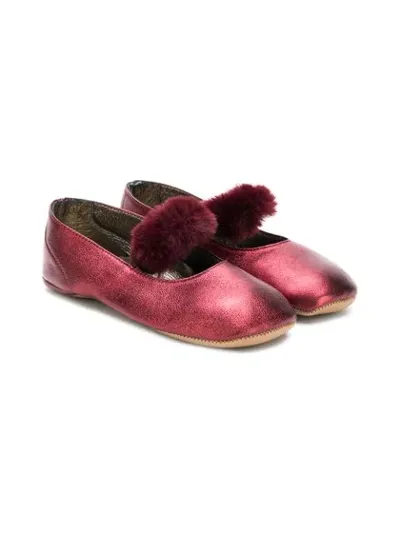 Pèpè Kids' Fur Strap Ballerinas In Red