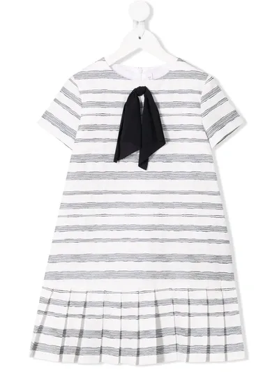 Il Gufo Kids' Ribbon Bow Striped Dress In White