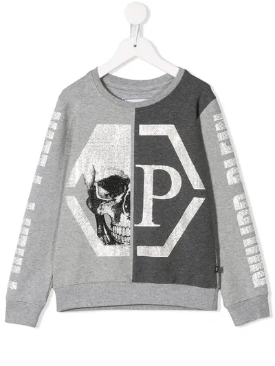 Philipp Plein Junior Kids' Ls Skull Sweater In Grey