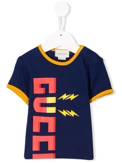 Gucci Babies' Logo Print T-shirt In Blue