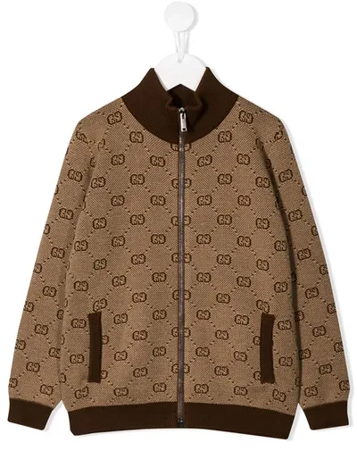 Gucci Kids' Knitted Gg Bomber Jacket In Brown