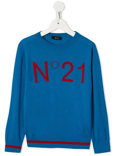 N°21 Light Blue Sweater For Kids With Logo