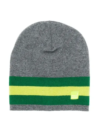 Paolo Pecora Kids' Striped Logo Beanie In Grey