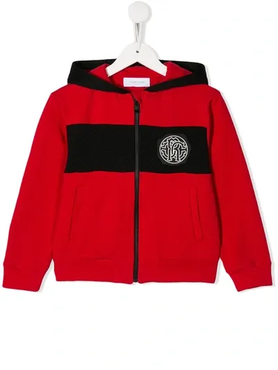 Roberto Cavalli Junior Kids' Monogram Logo Zipped Hoodie In Red