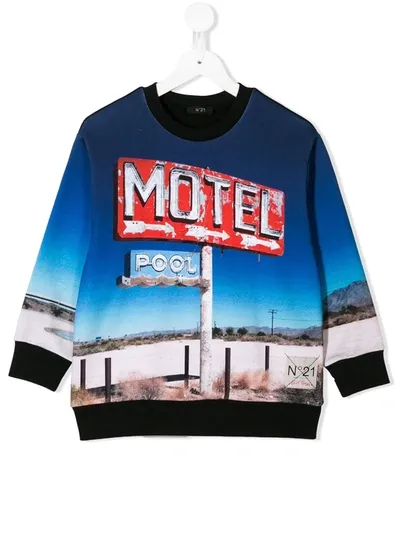 N°21 Kids' Motel Graphic Sweatshirt In Blue