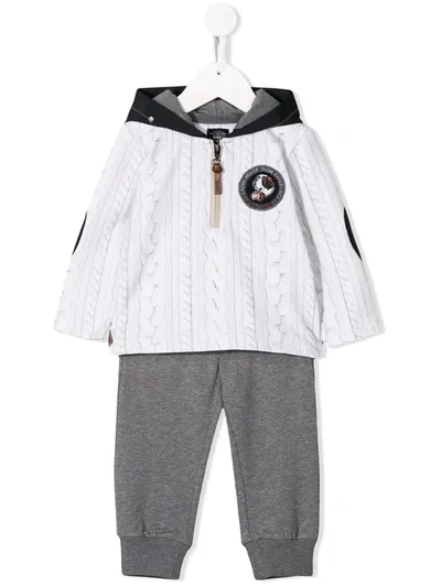 Lapin House Babies' Cable Knit Print Hooded Tracksuit Set In White