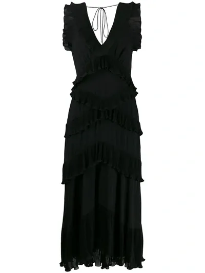 Zimmermann Super Eight Ruffled Midi Dress In Black