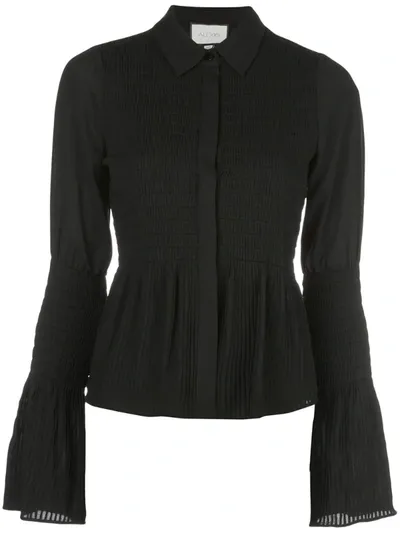 Alexis Chantal Shirred Bell-sleeved Shirt In Black