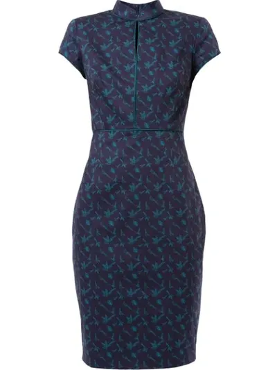 Shanghai Tang Bird Print Qipao Dress In Blue