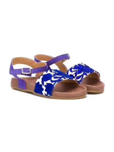 Pèpè Kids' Flower Print Crossover Strap Sandals In Blue