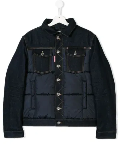 Dsquared2 Teen Padded Panel Denim Jacket In Blue