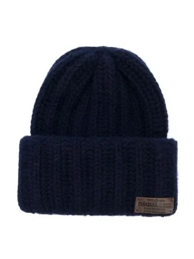 Dsquared2 Kids' Branded Knitted Beanie In Blue