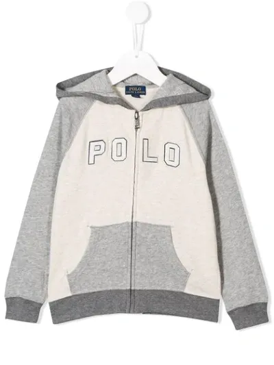 Ralph Lauren Kids' Logo Patch Zipped Hoodie In Neutrals