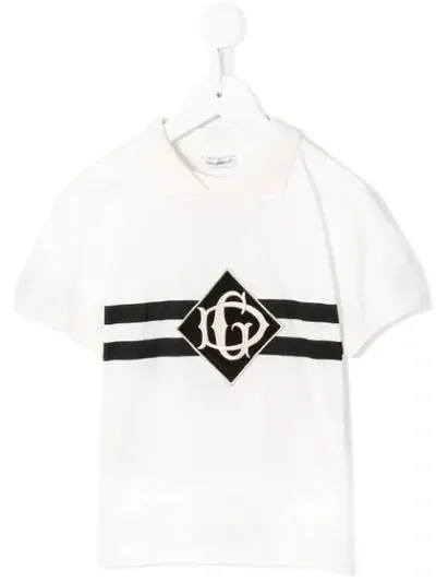 Dolce & Gabbana Kids' Logo-embroidered Striped T-shirt In White