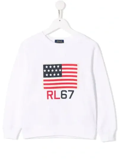 Ralph Lauren Kids' Flag Print Sweatshirt In White