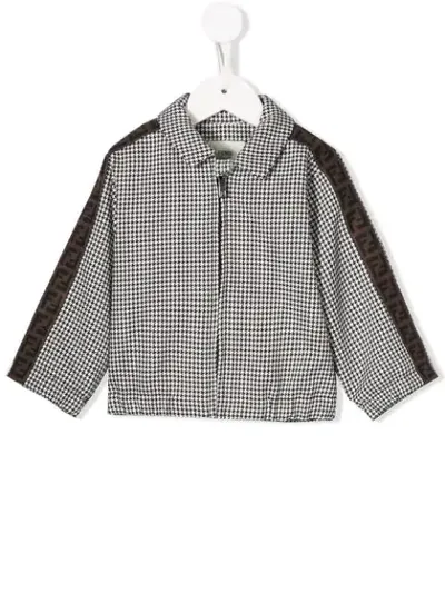 Fendi Babies' Ff Logo Trim Houndstooth Jacket In Black