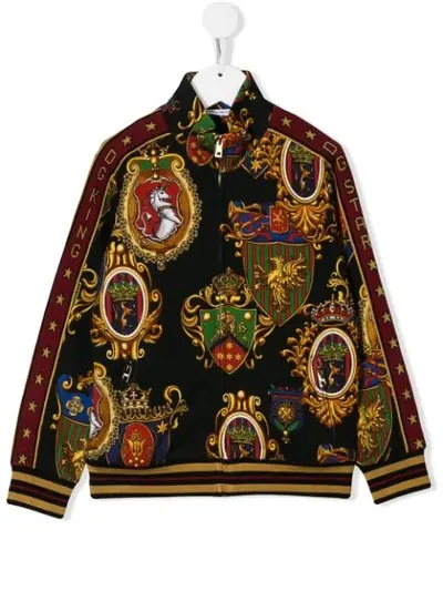 Dolce & Gabbana Kids' Coat Of Arms Bomber Jacket In Black