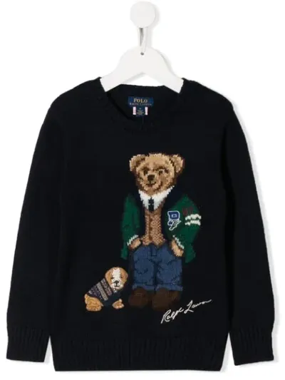 Ralph Lauren Kids' Bear And Puppy Motif Jumper In Blue