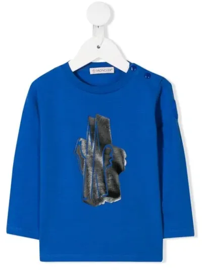 Moncler Babies' Long Sleeve Logo Print Top In Blue