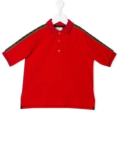 Fendi Teen Logo Trim Polo Shirt In Red