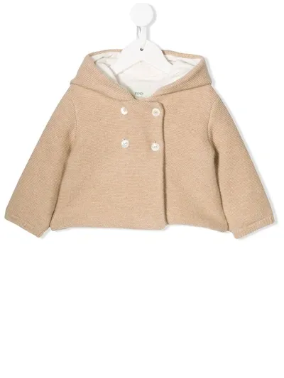 Fendi Babies' Bunny Hood Wool Coat In Neutrals