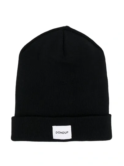 Dondup Kids' Ribbed Logo Patch Beanie In Black