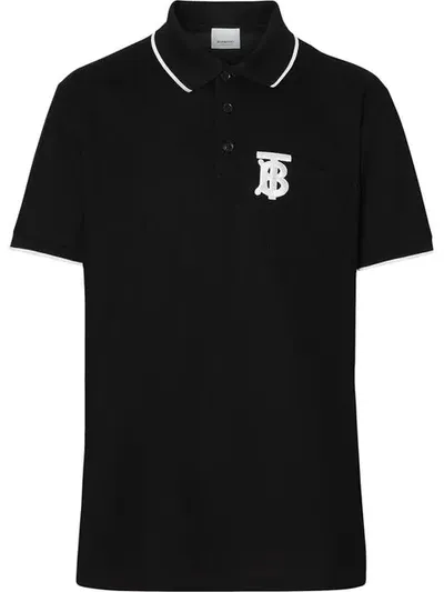 Burberry Monogram Motif Tipped Cotton Piqué Polo Shirt In Black