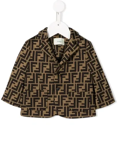 Fendi Babies' Monogram Print Blazer In Brown