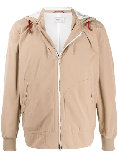 Brunello Cucinelli Zip-up Hooded Jacket In Neutrals