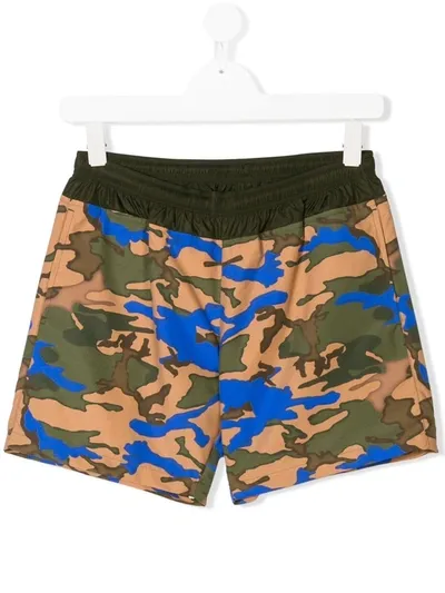 Moncler Teen Camouflage Print Swim Shorts In Multicolour