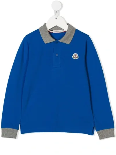 Moncler Kids' Logo Polo Shirt In Blue