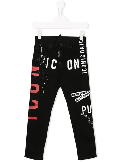 Dsquared2 Kids' Icon Patch Jeans In Black