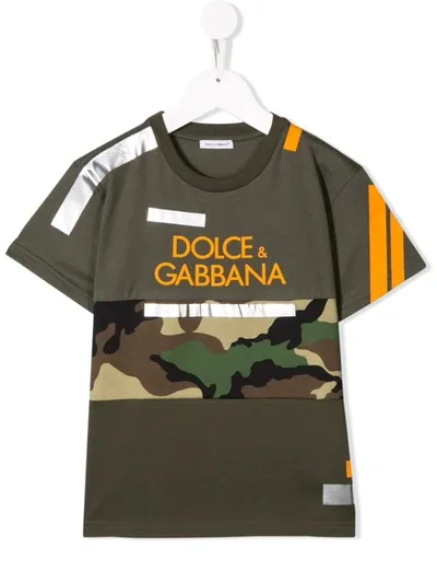 Dolce & Gabbana Kids' Tape Detailing Logo T-shirt In Green