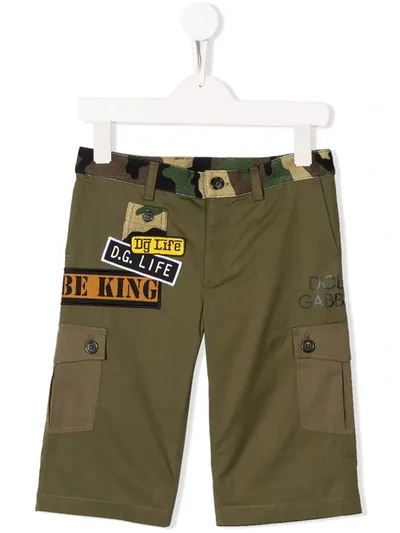 Dolce & Gabbana Kids' Cargo Shorts With Patch Detailing In Green