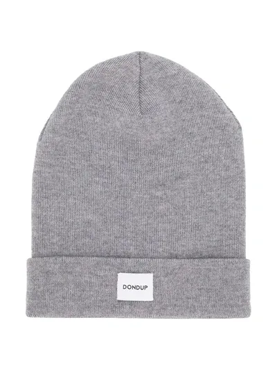 Dondup Teen Ribbed Logo Patch Beanie In Grey