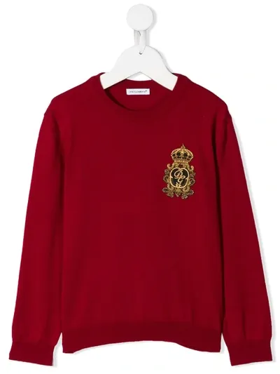 Dolce & Gabbana Kids' Crest Embroidered Sweater In Red