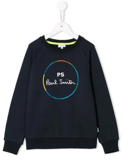 Paul Smith Junior Teen Printed Logo Sweatshirt In Blue