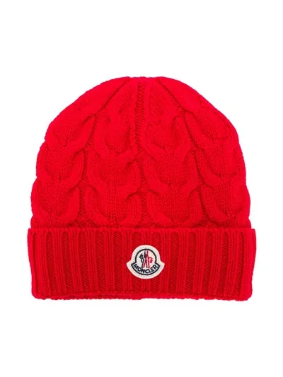 Moncler Kids' Twist Knit Beanie In Red