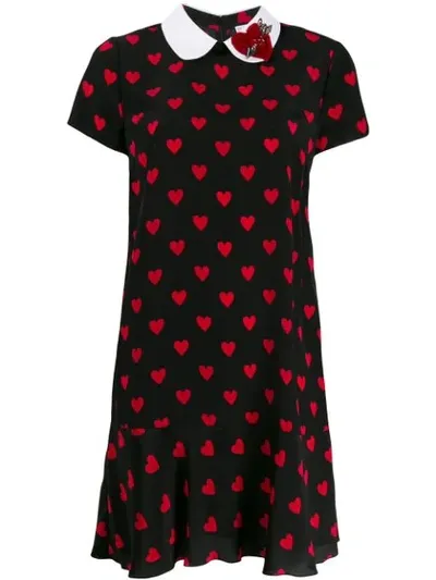 Red Valentino Hearts Printed Dress In Black With Patch Detail